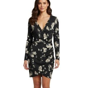 Chelsea Floral Wrap Long Sleeve Dress Black